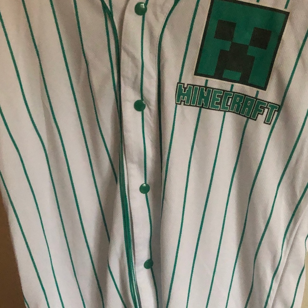 MAC Cosmetics White and Green Striped Minecraft Baseball Shirt